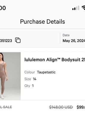 lululemon Align™ Bodysuit 25" Jumpsuit in Taupetastic size 14